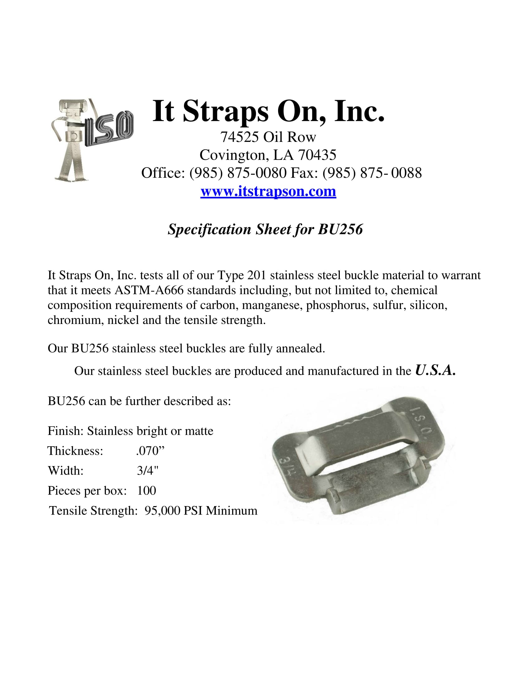 201 Stainless Steel Buckles 3/4”. 100 per Box - #BU256 - ISO Stainless