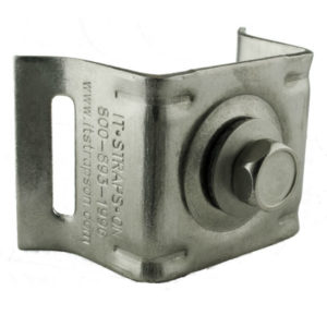 Stainless Steel Bull’s Eye® Sign Mounting Brackets. Flared Leg w/Stainless Steel Bolt & Washer - Strong and durable sign brackets for secure, long-lasting pole and metal sign installations.