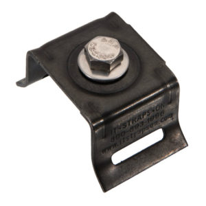 Bull’s Eye® Sign Mounting Brackets Black E Coated Stainless Steel Flared Leg w/Bolt & Washer - Durable mounting plates, reliable bolt clamps, and high-quality strap mounts designed for secure, efficient, and versatile industrial steel banding installations