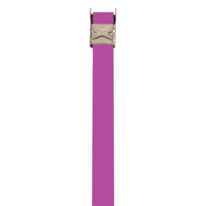 201 Stainless Steel Color Fast™ Band 1/2” in purple, available in lengths of 18”, 20”, 24”, 27”, and 30” with a wing seal.